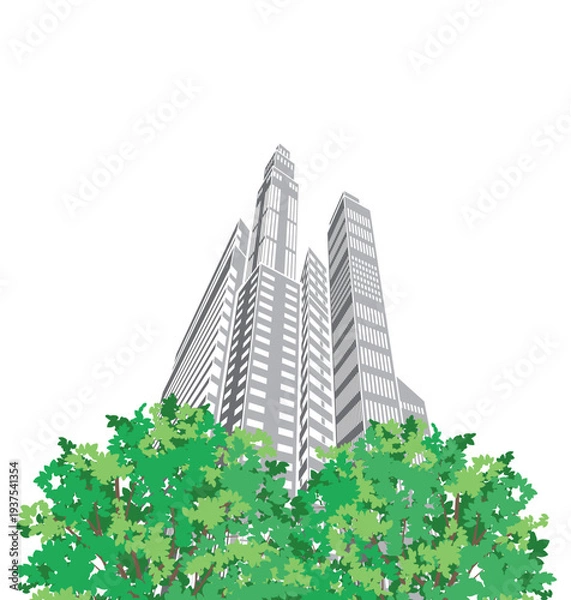 Obraz 緑豊かな爽やかな街並みイラスト. 