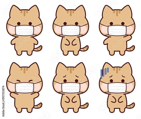 Obraz マスクをしたトラ猫セット