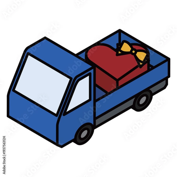 Obraz ハートのギフトボックスを運ぶ配送トラック