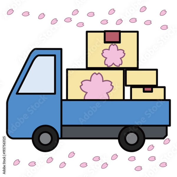 Obraz 桜の季節の引越し・配送トラック