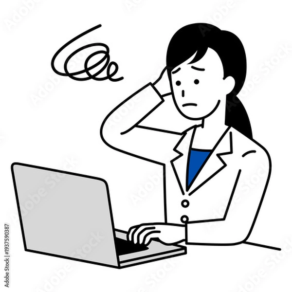 Obraz ノートパソコンでの仕事で困っている医師の女性