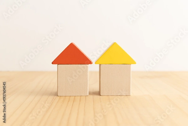 Obraz 積み木の家　シンプルでナチュラルな家の背景素材　二世帯住宅