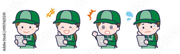 Obraz タブレットを使う「配達員」の女性