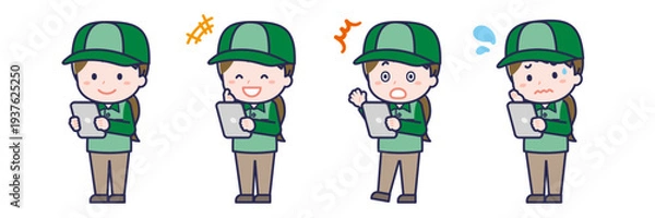 Obraz タブレットを使う「配達員」の女性