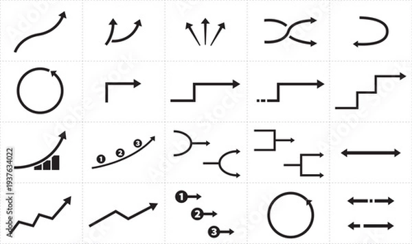 Obraz 矢印セット 細線ビジネス図解 フローチャート資料用