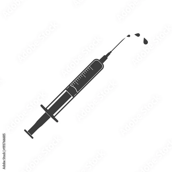 Fototapeta Syringe Icon. Flat black vector illustration on white background.