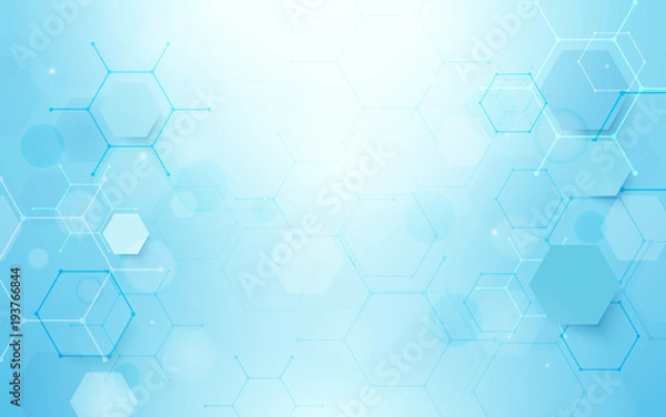 Obraz Streszczenie niebieskie sześciokąty kształt i linie z tłem koncepcji nauki