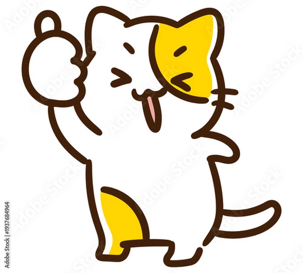 Obraz いいねのポーズをして喜んでいるかわいいネコのキャラクターのデフォルメイラスト