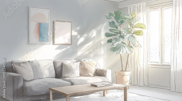 Obraz 北欧風リビングのイラスト