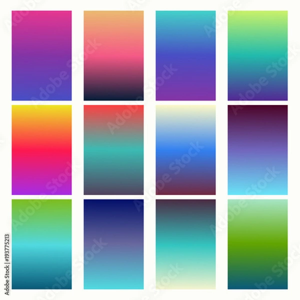 Fototapeta Trendy gradient swatches. Collection palettes of gradient swatches. Set of multicolored gradients. Vector Illustration.