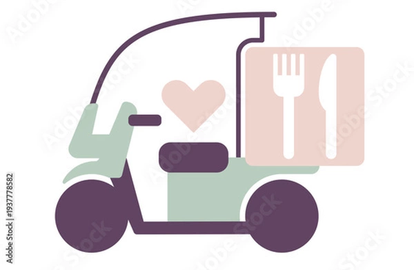 Obraz 優しい色のフードデリバリーバイクのイラスト