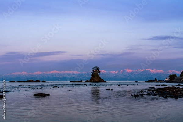 Obraz 雨晴海岸から立山連峰夕景