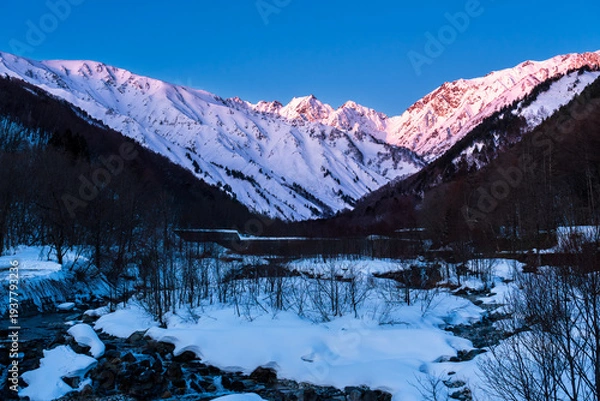 Obraz 夜明けの白馬村から北アルプス不帰ノ嶮モルゲンロート