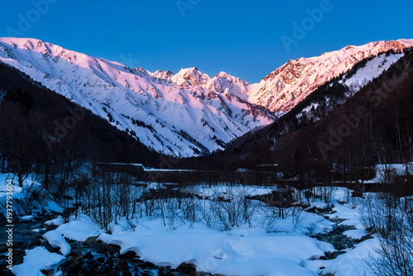 Obraz 夜明けの白馬村から北アルプス不帰ノ嶮モルゲンロート