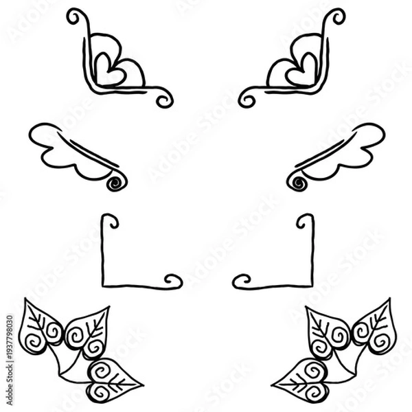 Obraz シンプルな線画の角飾り素材セット