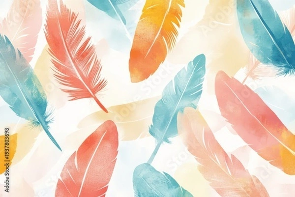 Obraz 水彩風の羽のパターン