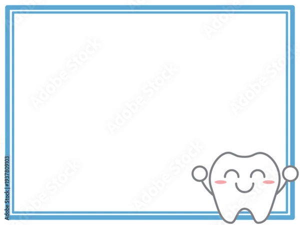 Obraz 笑顔の歯のキャラクターの歯科医院用シンプルフレーム