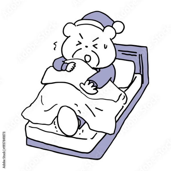 Obraz 夜寝ているときに足をつったクマのキャラクター