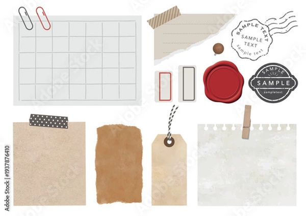 Obraz クリップ・スタンプ・紙・ノート・タグなどのフレームセット