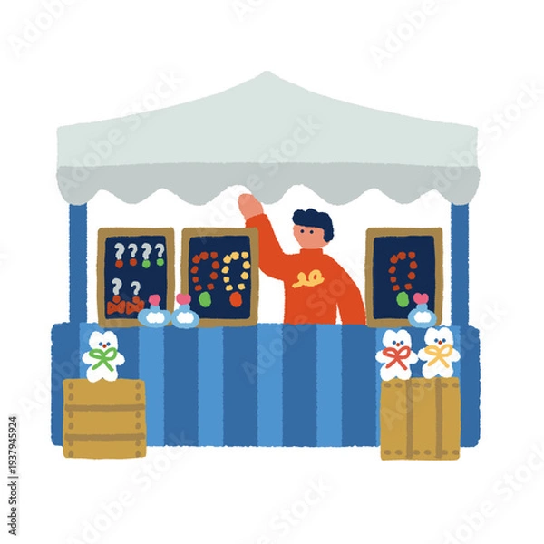 Obraz アクセサリー屋台のあるマルシェイベント風景 人々で賑わう屋外マーケットのイラスト