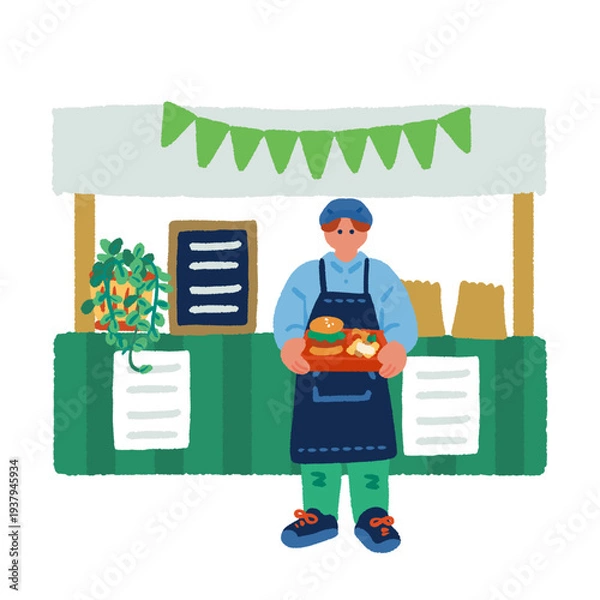 Obraz ハンバーガーを販売する屋台のあるマルシェイベント風景