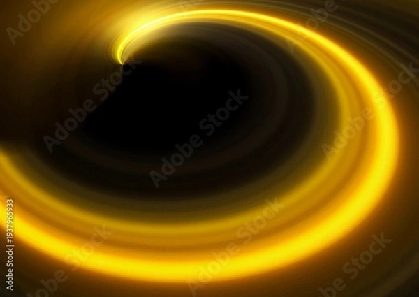 Obraz 黒背景に渦巻く金色のネオン光の波線　テクノロジー・デジタル背景