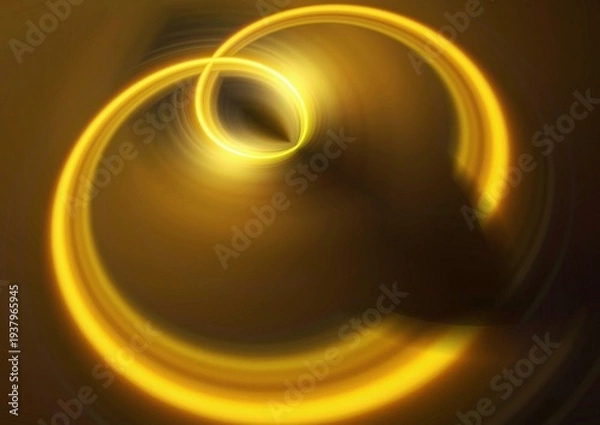 Obraz 黒背景に渦巻く金色のネオン光の波線　テクノロジー・デジタル背景