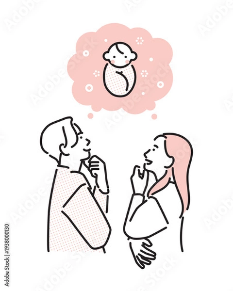 Obraz シンプル　イラスト　赤ちゃんを望んで妊活を考える夫婦のイメージ ベクターイラスト