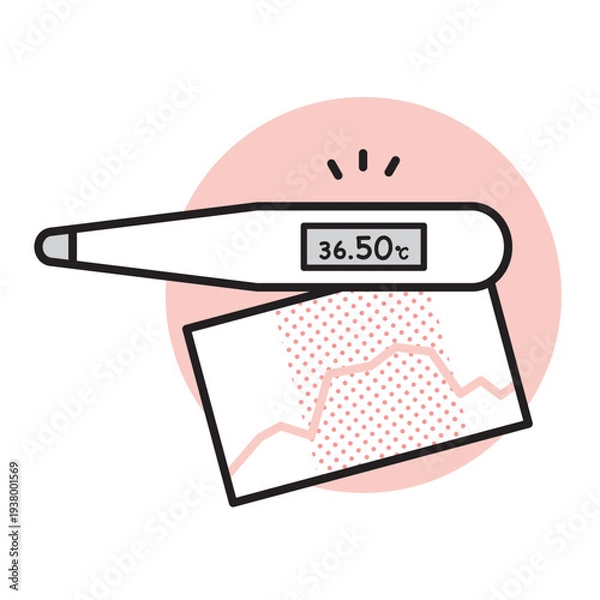 Obraz シンプル　イラスト　基礎体温計と基礎体温グラフ 妊活の体温管理イメージ ベクターイラスト