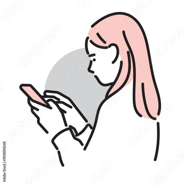 Obraz シンプル　イラスト　スマートフォンで妊活や健康情報を調べる女性のイメージ ベクターイラスト