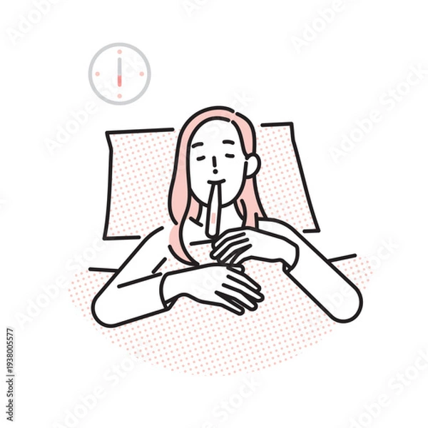 Obraz シンプル　イラスト　基礎体温を測る女性のイメージ ベクターイラスト