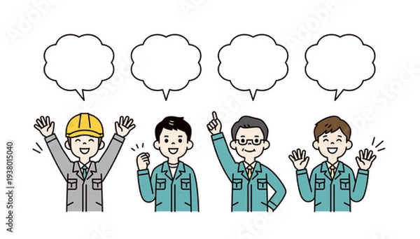 Obraz 作業員を着たビジネスマン・作業員・中小企業の社長の上半身ベクターイラスト素材セット＿吹き出し