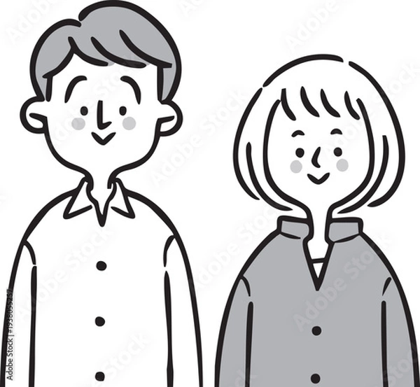 Obraz 男性と女性　父と母　ベクター　モノクロ