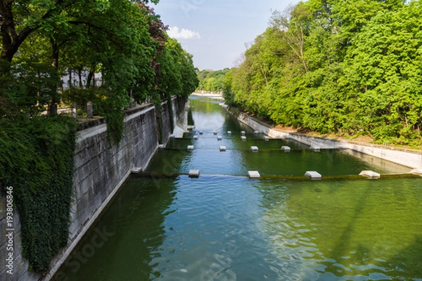 Fototapeta River architecture: cascades in a river regulated by humans