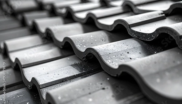 Obraz 灰色と黒の幾何学的な重なりが美しい屋根瓦のサイドアングルクローズアップ