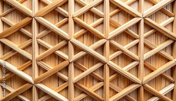 Obraz 精緻な幾何学模様が広がる日本伝統工芸の組子細工オーバーヘッドクローズアップ