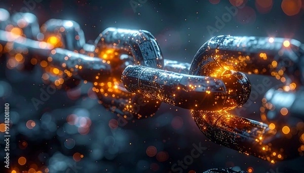 Obraz 強固なセキュリティとデータの繋がりを象徴する鎖の画像