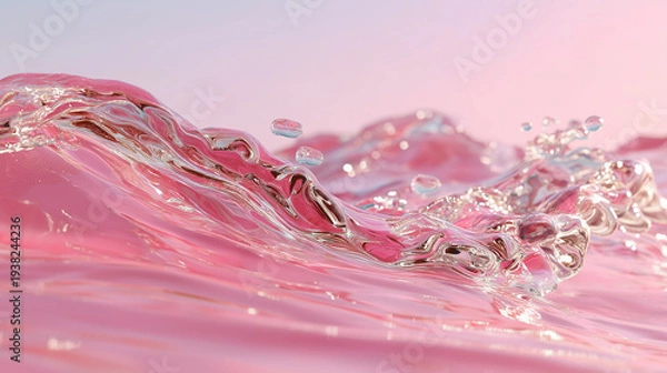 Obraz ピンク色の背景に広がるクリスタルな水しぶきと波（美容・化粧品・潤い素材）