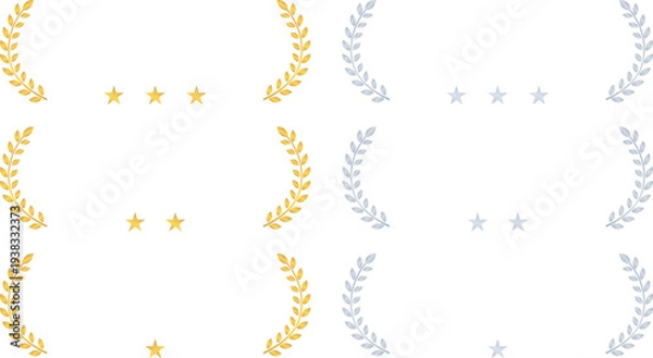 Obraz 金と銀の三ツ星、二つ星、一つ星の月桂樹フレームセット