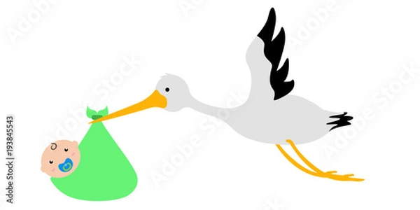 Obraz Stork carrying a baby in a bag