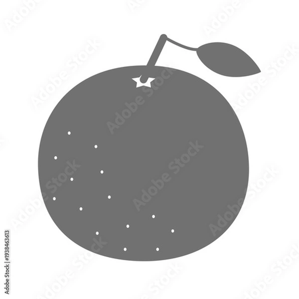 Obraz オレンジのシルエットアイコン 葉っぱ付きの果物イラスト 白黒モノクロ素材