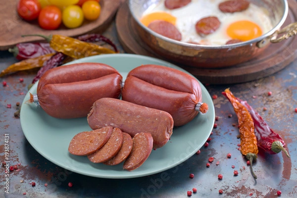 Fototapeta Sucuk with fried eggs