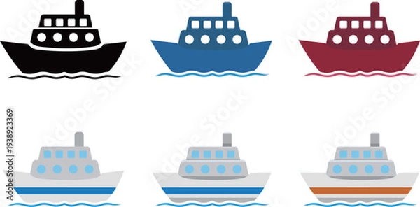 Obraz シンプルな船のアイコンセット