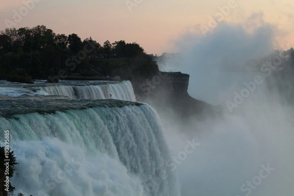 Fototapeta Close up of Niagara Falls in Twilight as seen from USA