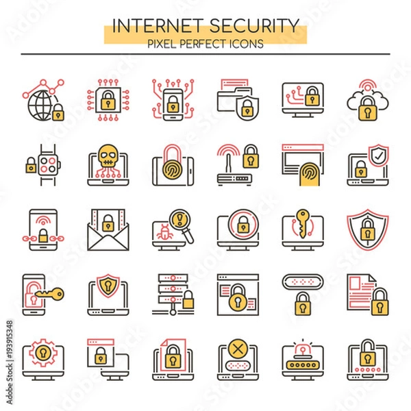 Fototapeta Internet Security , Thin Line and Pixel Perfect Icons.