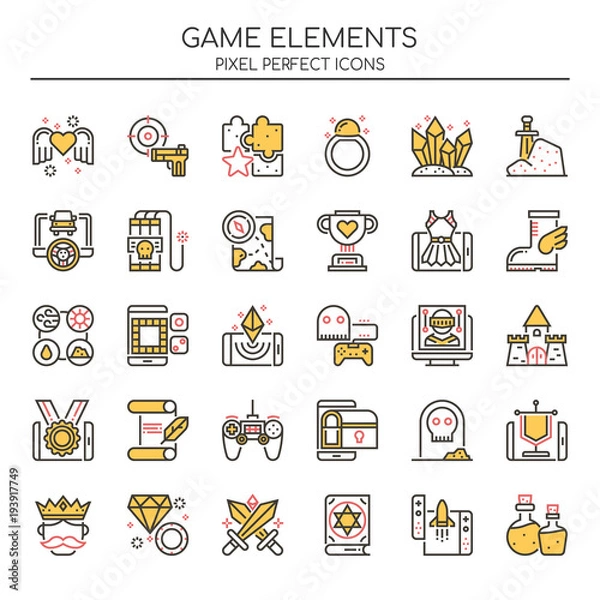 Fototapeta Game Elements , Thin Line and Pixel Perfect Icons.