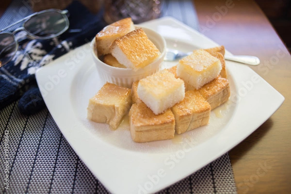 Fototapeta toast bread bake with honey on the plate