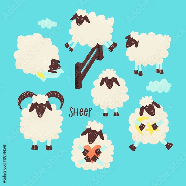 Fototapeta Cute sheep jumping over the fence