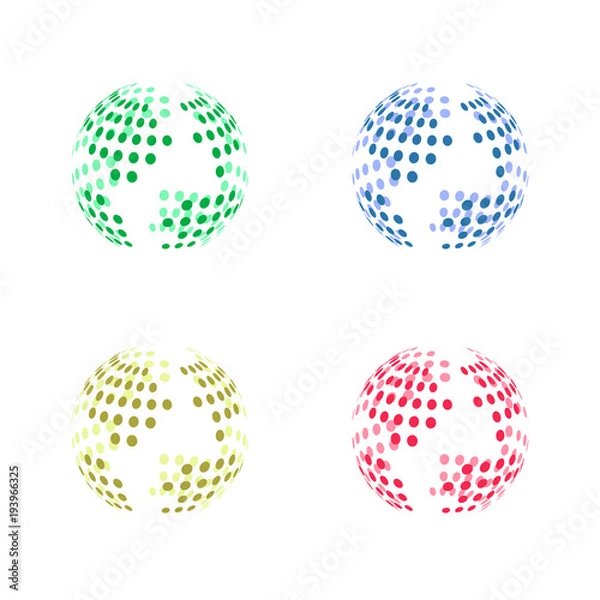 Fototapeta Set abstract globe of the Earth of colorful dots