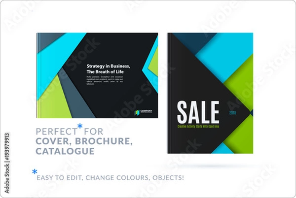 Fototapeta Material design of brochure set, abstract annual report, horizontal cover layout, flyer